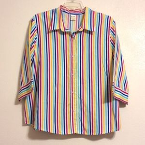 Blair Women's Rainbow Striped Button Up 2X